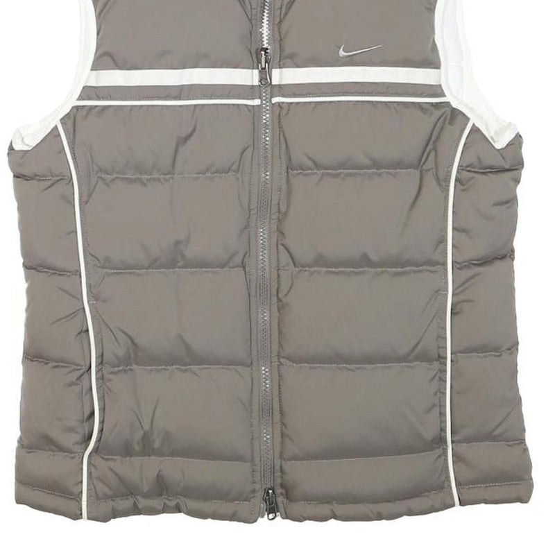 NIKE Womens Grey & White Quilted Gilet XS Polyester Blend Sleeveless Zip