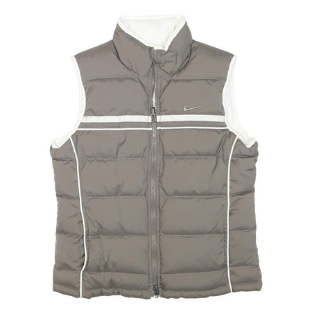 NIKE Womens Grey & White Quilted Gilet XS Polyester Blend Sleeveless Zip
