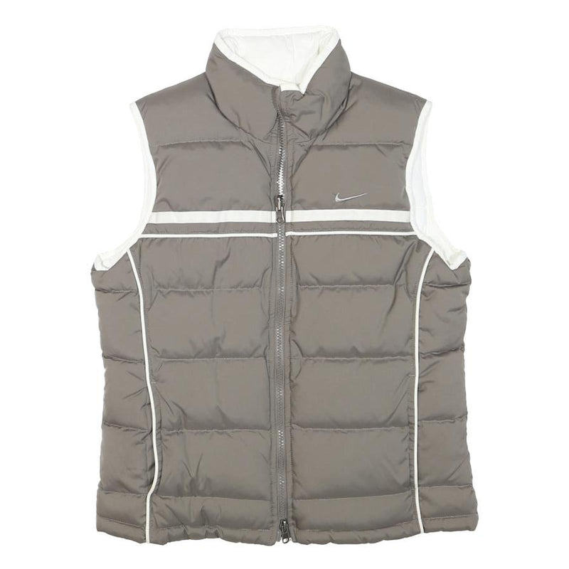 NIKE Womens Grey & White Quilted Gilet XS Polyester Blend Sleeveless Zip