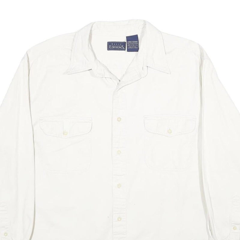BASIC EDITIONS Mens White Cotton Shirt L Button Pocket Long Sleeve Classic Style