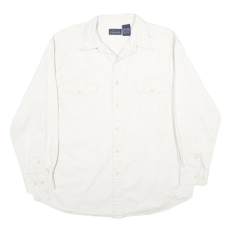 BASIC EDITIONS Mens White Cotton Shirt L Button Pocket Long Sleeve Classic Style