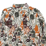 Womens White Orange Brown Abstract Print Button Top Long Sleeve Collar M Stylish