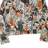 Womens White Orange Brown Abstract Print Button Top Long Sleeve Collar M Stylish