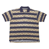 WOOLRICH Mens Navy & Beige Fish Pattern Short Sleeve Polo Shirt XL Casual Cotton