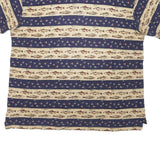 WOOLRICH Mens Navy & Beige Fish Pattern Short Sleeve Polo Shirt XL Casual Cotton