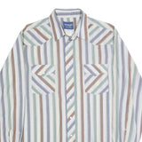 WRANGLER Mens Blue Beige Brown Striped Shirt L Cotton Casual Relaxed Fit