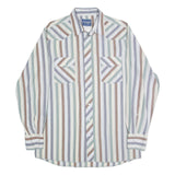 WRANGLER Mens Blue Beige Brown Striped Shirt L Cotton Casual Relaxed Fit