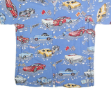ISLAND COLLECTION Mens Blue Vintage Car Print Rayon Shirt S Summer Casual