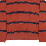 TOMMY HILFIGER Mens Rust & Navy Striped Patterned Cotton Blend Jumper V Neck