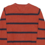 TOMMY HILFIGER Mens Rust & Navy Striped Patterned Cotton Blend Jumper V Neck