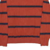 TOMMY HILFIGER Mens Rust & Navy Striped Patterned Cotton Blend Jumper V Neck