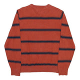 TOMMY HILFIGER Mens Rust & Navy Striped Patterned Cotton Blend Jumper V Neck