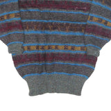 ESCADA Womens Grey & Blue Patterned Wool Jumper Round Neck Chunky Knit L