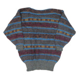 ESCADA Womens Grey & Blue Patterned Wool Jumper Round Neck Chunky Knit L