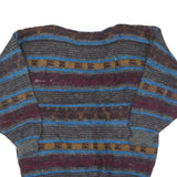 ESCADA Womens Grey & Blue Patterned Wool Jumper Round Neck Chunky Knit L
