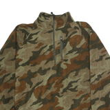 STARTER Mens Green & Brown Camo 1/4 Zip L Polyester Sweatshirt Outdoor Casual