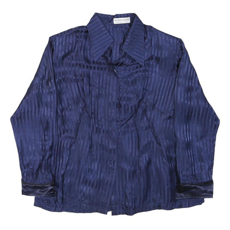 HUONG TRAM Womens Blue Printed Shirt Long Sleeve Collared Size S Rayon Satin