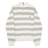 CHAPS Mens White & Grey Patterned Cotton Jumper 1/4 Zip Cable Knit XL Pullover