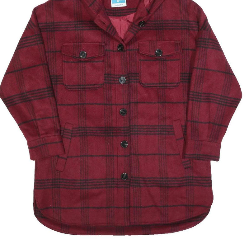 TWIN TIP Womens Red & Black Check Jacket M Polyester Hooded Button Closure
