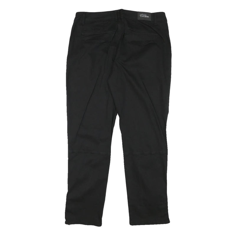 CHICOREE Womens Black Cotton Blend Slim Straight Trousers W31 L27 Zip Closure