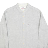 TOMMY HILFIGER Mens Grey & White Linen Blend Shirt M Long Sleeve Casual