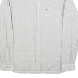 TOMMY HILFIGER Mens Grey & White Linen Blend Shirt M Long Sleeve Casual