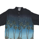 PIERRE CARDIN Mens Black & Blue Palm Tree Rayon Shirt XL Summer Casual Hawaiian
