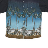 PIERRE CARDIN Mens Black & Blue Palm Tree Rayon Shirt XL Summer Casual Hawaiian