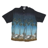 PIERRE CARDIN Mens Black & Blue Palm Tree Rayon Shirt XL Summer Casual Hawaiian