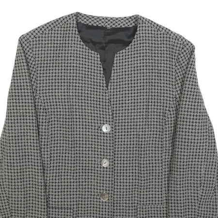 Womens Black & Grey Classic Button Jacket M Woven Houndstooth Pattern