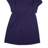 Womens Navy Blue Dress Polyester Blend Pleated Midi UK 10 Button Collar Retro
