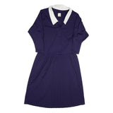 Womens Navy Blue Dress Polyester Blend Pleated Midi UK 10 Button Collar Retro