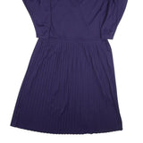 Womens Navy Blue Dress Polyester Blend Pleated Midi UK 10 Button Collar Retro