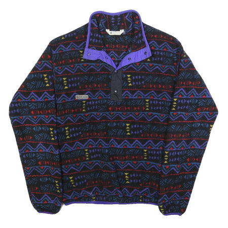 COLUMBIA Mens Black & Purple Patterned Pullover Jumper Crew Neck Waffle Knit M
