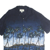 ISLAND SHORES Mens Blue Cotton XL Hawaiian Shirt Palm Trees Beach Print