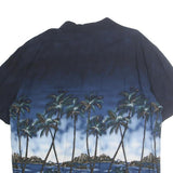 ISLAND SHORES Mens Blue Cotton XL Hawaiian Shirt Palm Trees Beach Print
