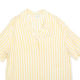CANDA Womens Yellow & White Striped Basic Top Short Sleeve Collared L Casual