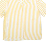 CANDA Womens Yellow & White Striped Basic Top Short Sleeve Collared L Casual