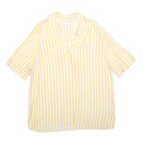 CANDA Womens Yellow & White Striped Basic Top Short Sleeve Collared L Casual