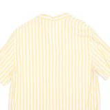 CANDA Womens Yellow & White Striped Basic Top Short Sleeve Collared L Casual