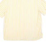 CANDA Womens Yellow & White Striped Basic Top Short Sleeve Collared L Casual