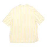 CANDA Womens Yellow & White Striped Basic Top Short Sleeve Collared L Casual