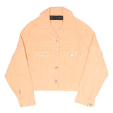 ZARA Womens Peach Button Jacket M Cotton Blend Cropped Frayed Hem Casual