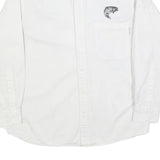 WOOLRICH Mens White Cotton Blend Shirt M Fish Logo Casual Button Down