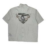 Legendary Motorcycles Harley Davidson Graphic Short Sleeve Shirt - XL White Cotton