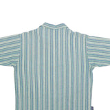 Mens Blue & Cream Striped Short Sleeve Polo Shirt L Cotton Blend Zip Collar