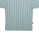 Mens Blue & Cream Striped Short Sleeve Polo Shirt L Cotton Blend Zip Collar