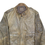 IXS Mens Brown Leather Bomber Jacket S Woven Classic Zip Pocketed
