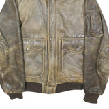 IXS Mens Brown Leather Bomber Jacket S Woven Classic Zip Pocketed