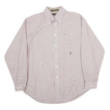 TOMMY HILFIGER Mens White & Red Striped Shirt L Button Down Oxford Long Sleeve